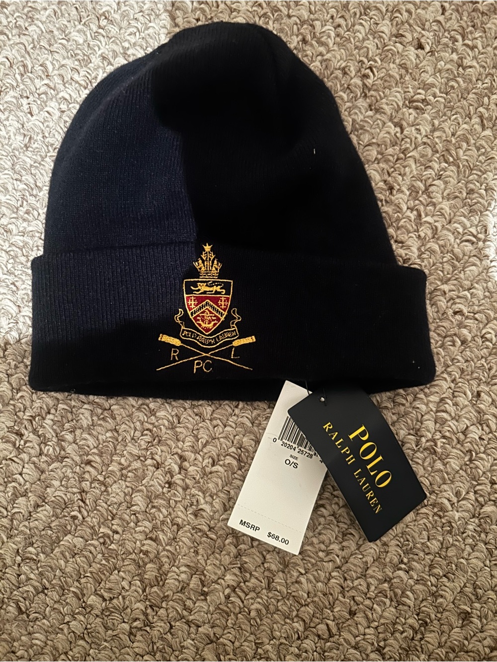 New Polo Ralph Lauren Navy Blue Crescent Unisex Mens Beanie Toque Hat